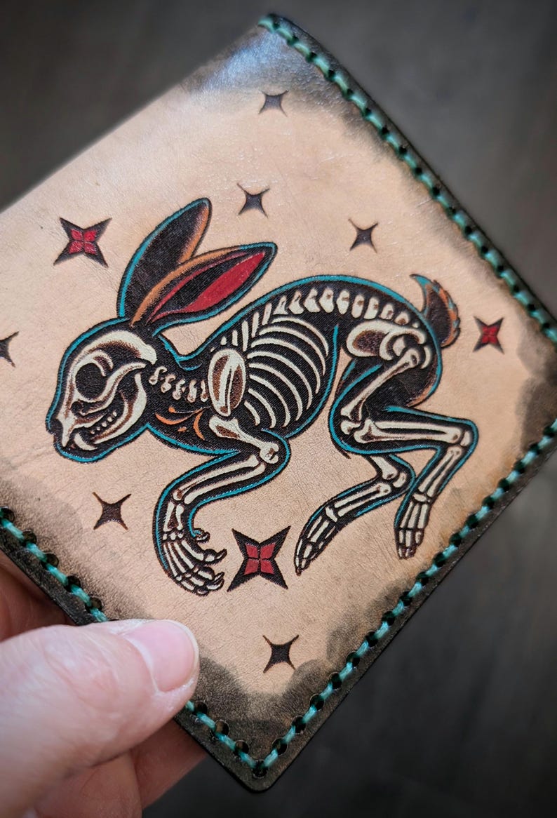 Vintage Style American Traditional Tattoo Style Rabbit Bifold Leather Wallet image 7