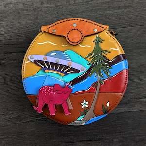 Ufo Abduction Dinosaur Circle Purse with Interchangeable Charms