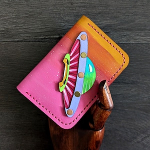 UFO Portemonnaie aus Leder mit Blumendruck