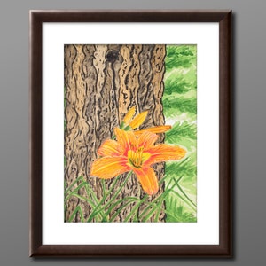 Orange Daylily with a Tree