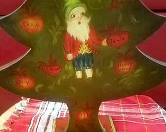Vintage 70's Hand-Painted Wooden Folk Art Christmas Tree
