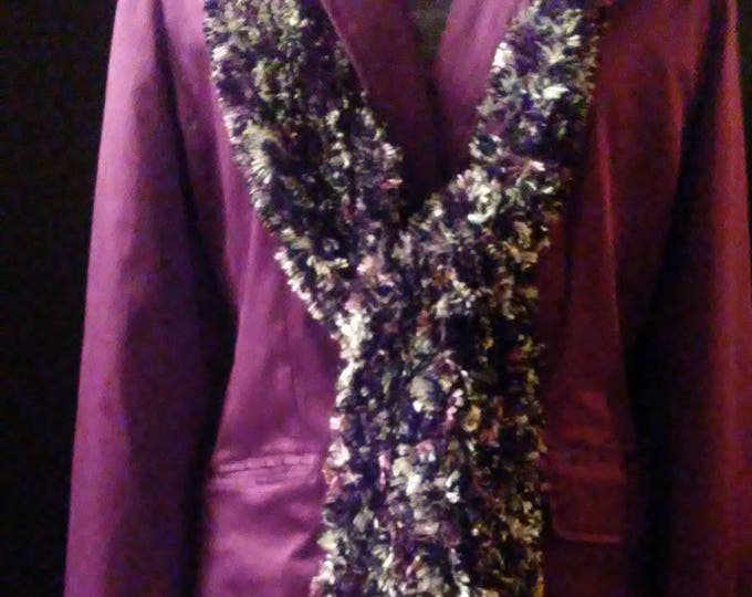 Handmade Scarf in Purple, Gray, Black & White