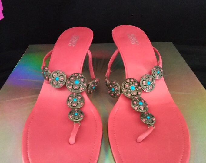 Leather Jeweled Sandels in Coral