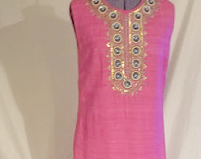 Vintage Hot Pink Bollywood "Silks Of The Orient" Raw Silk Embellished Maxi