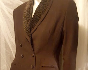 Vintage Morgan Taylor Rayon & Poly Blazer, Leopard Trimmed