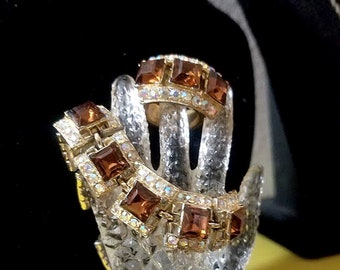 Vintage Brown Crystal Rhinestone Bracelet & Ring Set