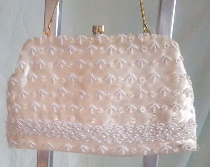 Vintage Satin Beaded Purse Made in Hong Kong