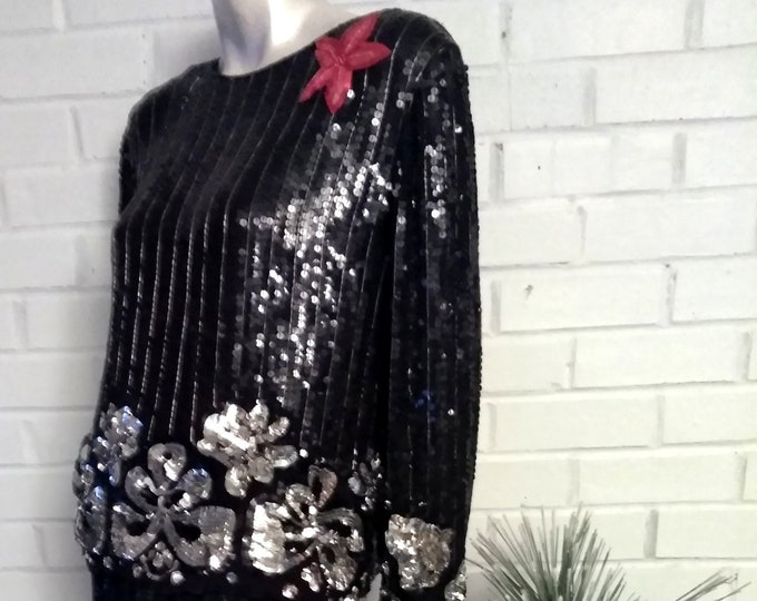 Vintage 90's 2 Piece Silk-N-Sequin Christmas Party Suit