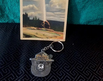 Vintage Smokey Bear Keychain & Yellowstone Postcard Set