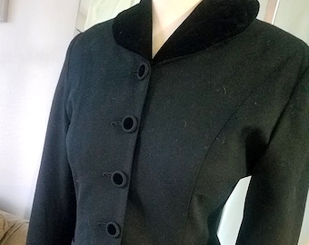 Vintage bebe Velvet Trimmed Black Wool Jacket