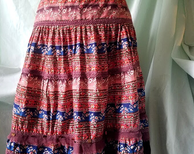Vintage 80's Layered Cotton Peasant Skirt Made in India