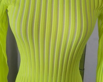 Imported Neon Green Sheer Paneled Polyester Party Dress