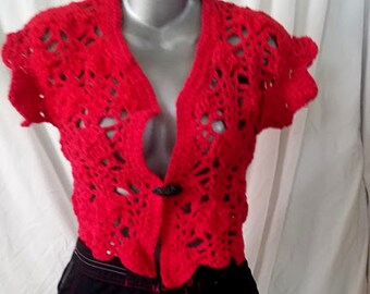 Vintage 80's Red Crocheted Bolero/Crop Vest