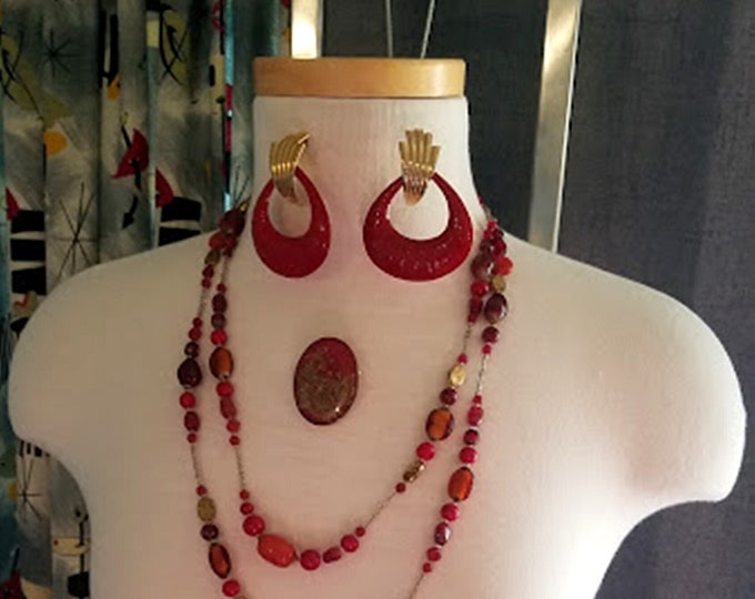 Vintage Collection of Glass Beads, Resin Pin & Dangle Earrings