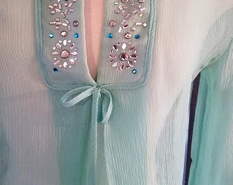 Vintage Jeweled Sheer 80's Baby-Doll Top