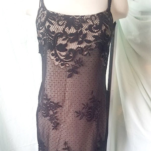 Vintage 90's Fully-Lined Black Lace Dress/Slip/Lingerie