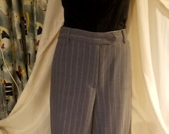 Vintage Y2K Gray & Pink Pin-Striped Cuffed Trousers
