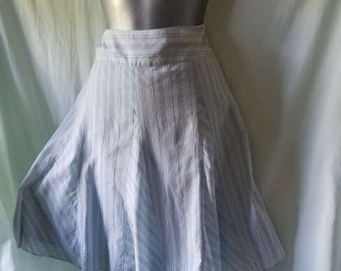 Soft Cotton Lined Panel Skirt in Blue & Rose Stripe