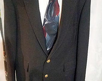 Vintage 90's Tailored Black Sport Coat Gold Metal Buttons Made in USA