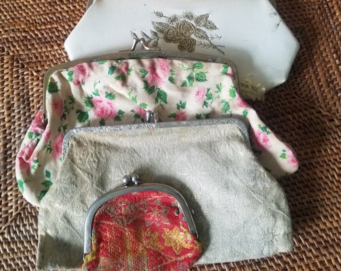 A Vintage Collection Of 3 Cosmetic Bags & 1 Silk Coin Purse