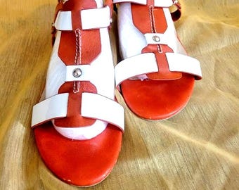 Vintage Imported Mod Orange & White Patent Pleather Sandals