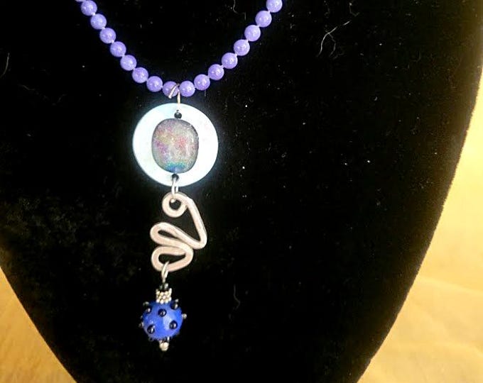 Handmade Blue Oriental Ornament Pendant and Beaded Necklace