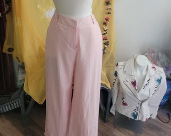 Pastel Pink Linen /Rayon Wide Leg Trousers -Side Pockets- Beach to Easter