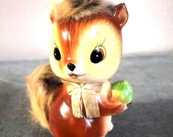 MCM Japan Furry Ceramic Squirrel Figurine: Mid Century Modern Collectible
