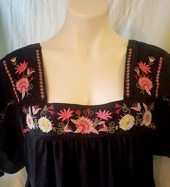 Soft Sexy Pink Embroidered Black Peasant Top