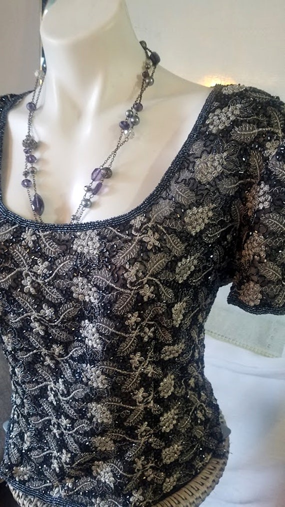 80s Silk Beaded Dynasty Party Top By Papelle Bouti