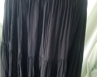 Vintage 80's Full Tiered Layered Black Rayon Maxi Skirt