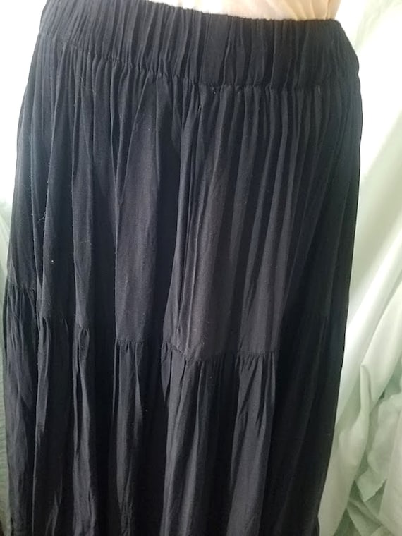 Vintage 80's Full Tiered Layered Black Rayon Maxi 