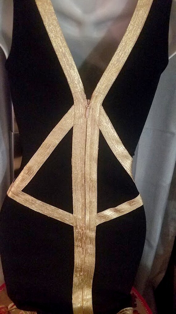 Y2K Black Knit Gold Lame' Party Dress - image 4