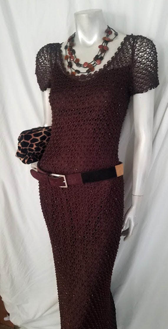 Vintage Carmen Marc Valvo Crocheted Maxi Dress Chocolate Brown - Etsy