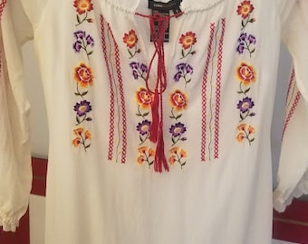 Fully-Lined Embroidered Silk Peasant Dress