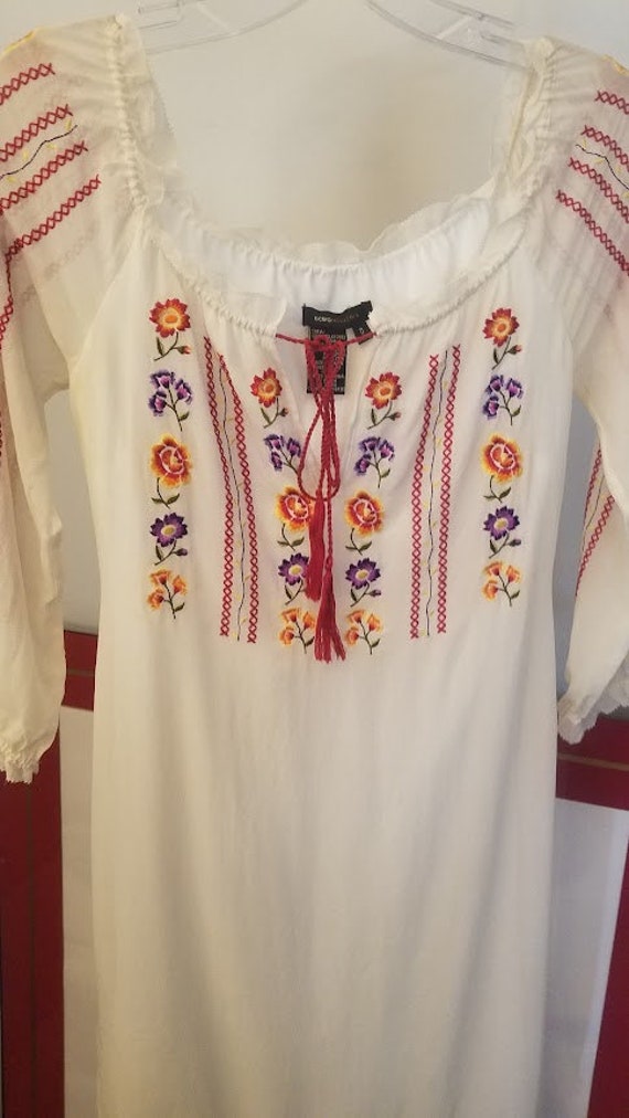 Fully-Lined Embroidered Silk Peasant Dress