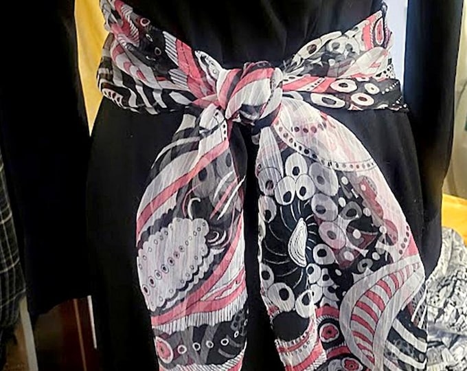 Vintage 80's Mod Lightweight Chiffon/Silk Scarf 64" Long