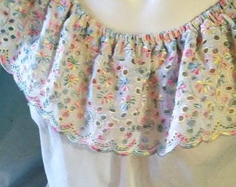 Vintage Cotton Eyelet Ruffle Peasant Top