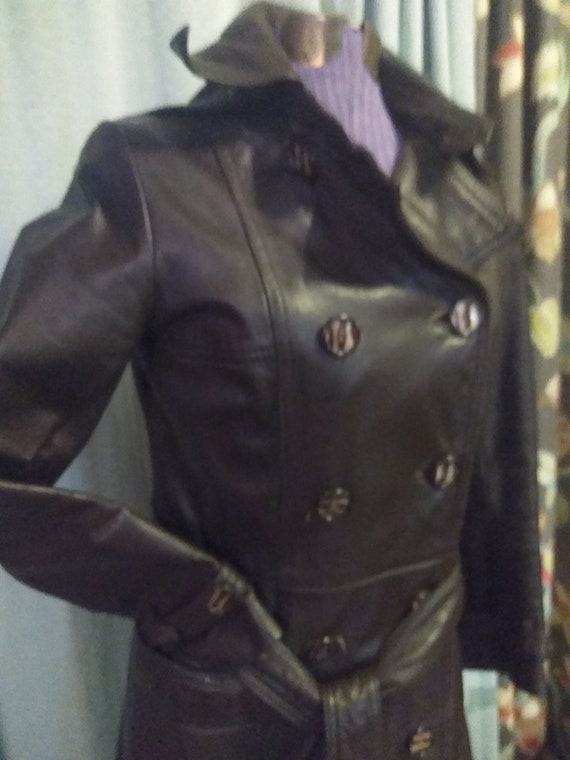 Amazing Vintage 70's Dark Brown Leather Coat Doub… - image 2