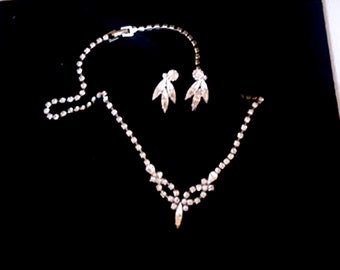 Vintage Marquise Rhinestone Necklace & Earrings
