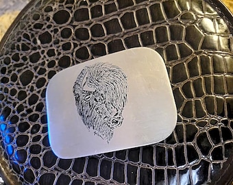 Vintage 1980's Mains-Favre Handmade Brushed-Nickel Etched Buffalo Belt Buckle