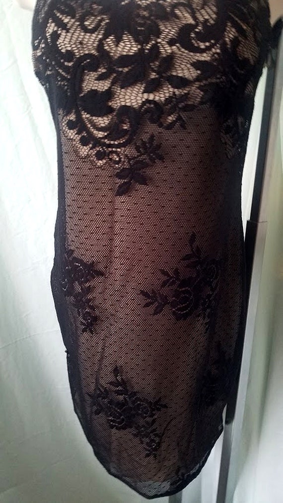 Vintage 90's Fully-Lined Black Lace Dress/Slip/Li… - image 2