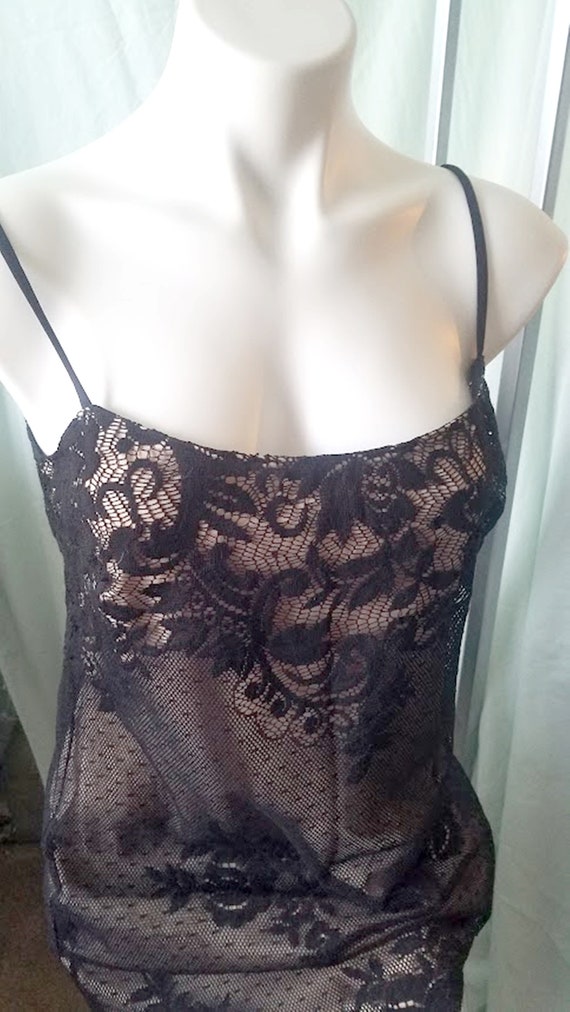 Vintage 90's Fully-Lined Black Lace Dress/Slip/Li… - image 4