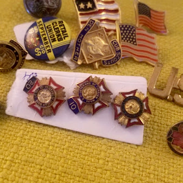 Vintage Collection of 12 Patriot U.S Pins / Veterans of War