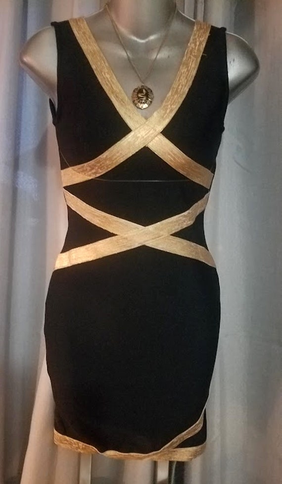 Y2K Black Knit Gold Lame' Party Dress - image 6