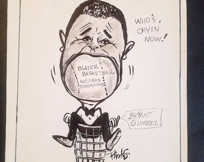 Original Signed Sketch of Bryant Gumbel - Blazer Basketball Memorabilia