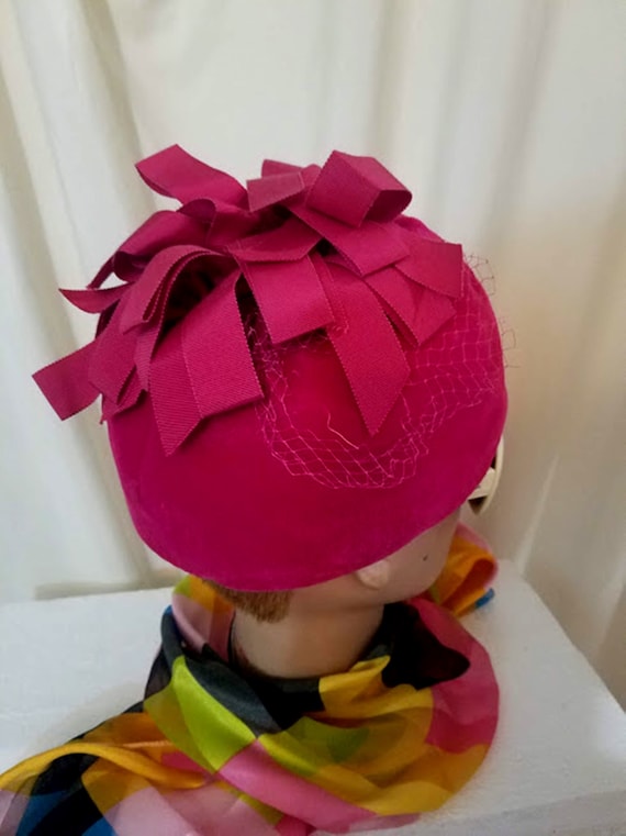 Vintage Clover Lane Fuchsia Velvet Ribbon Hat
