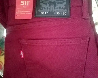 LEVI'S 511 Size 30X30 Ruby Red Button Up