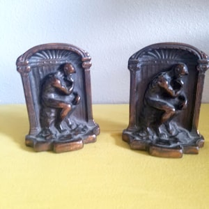 Vintage Cast-Iron Bronze Bookends Rodin&#39;s &quot;The Thinker&quot;