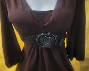 Soft Cotton Dark Brown Belted Empire Dress NWT Deadstock Vintage